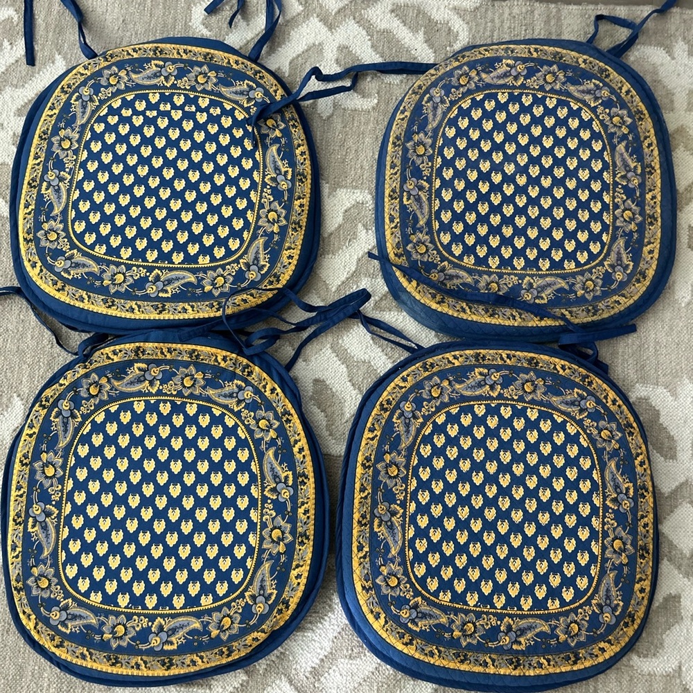 Williams-Sonoma French Style Blue and Yellow Patterned Seat Cushions - Picture 6 of 6